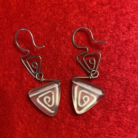 Sea Glass Silver Wire Wrapped Drop Earrings - Picture 2 of 10